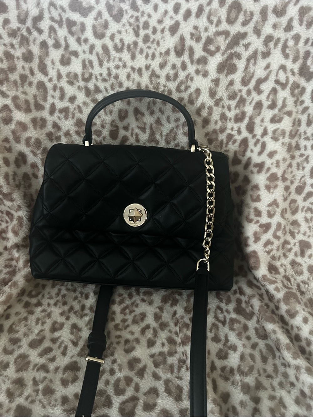 kate spade Natalia Black Quilted Top-Handle Satchel with Gold-Tone Chain